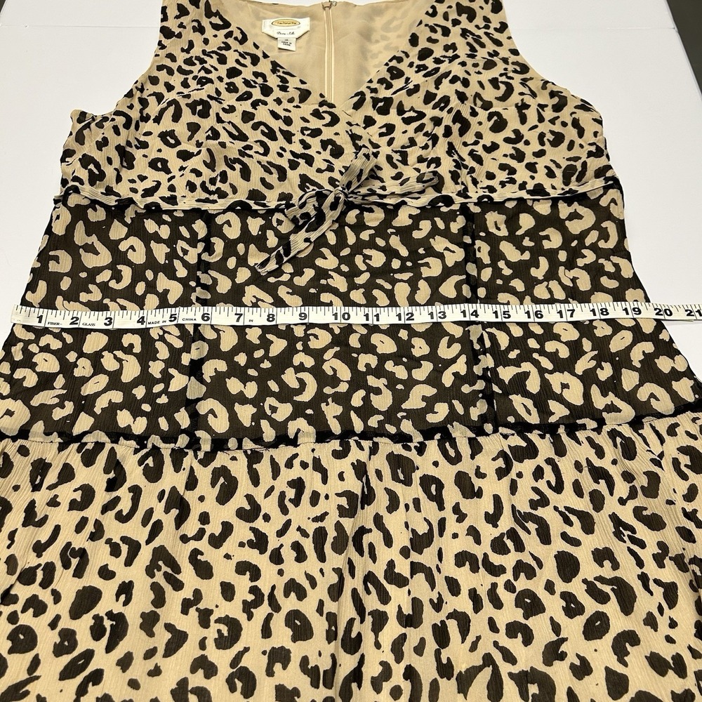 Talbots Womens Babydoll Midi Dress Size 16 Pure Silk Animal Print Tiered Ruffle - Picture 9 of 12